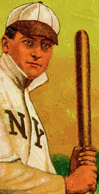 Sports Paintings - Baseball Game Cards of Sweet Caporal Mike Donlin Oil Painting by Celestial Images