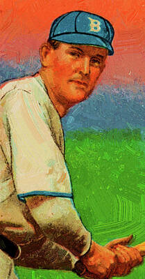 Sports Paintings - Baseball Game Cards of Sweet Caporal Tim Jordan Batting Oil Painting by Celestial Images