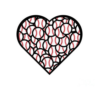 Baseball Digital Art - Baseball Heart Love by College Mascot Designs