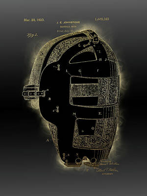 Baseball Digital Art - Baseball Mask Patent Black Gold 2 by Bekim M