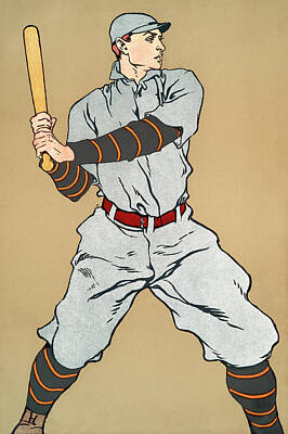 Drawings Rights Managed Images - Baseball player holding a bat Royalty-Free Image by Edward Penfield