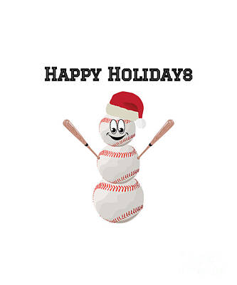 Baseball Digital Art - Baseball Snowman Happy Holidays by College Mascot Designs