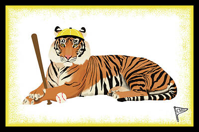 Baseball Digital Art - Baseball Tiger Yellow by College Mascot Designs