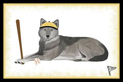 Baseball Digital Art - Baseball Wolf Gold by College Mascot Designs