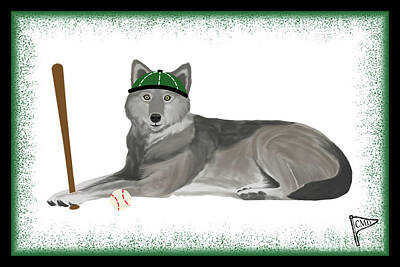 Baseball Digital Art - Baseball Wolf Green by College Mascot Designs