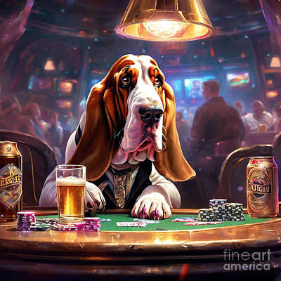 Beer Painting Rights Managed Images - Basset Hound Basset Bliss Hounds Low and Slow Libations  Royalty-Free Image by Adrien Efren