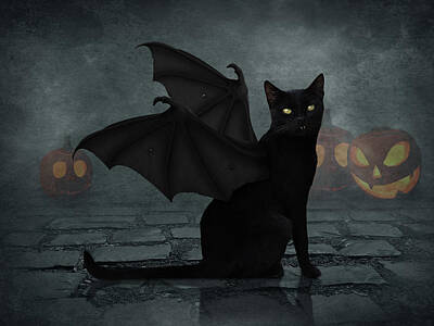 Surrealism Digital Art - Bat cat by Mihaela Pater