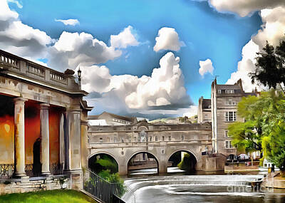 City Scenes Mixed Media Rights Managed Images - Bath, Pulteney Bridge, Acrylic version Royalty-Free Image by Jon Delorme