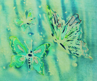 Classic Golf Royalty Free Images - Batik Butterlies in Blue and Green Royalty-Free Image by Iris Richardson