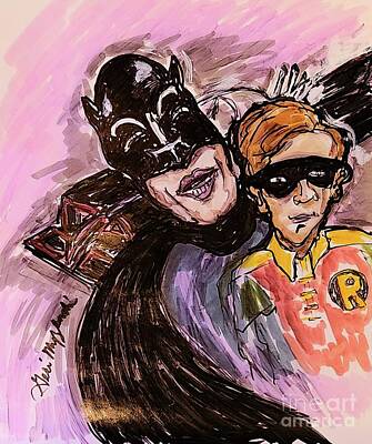 Comics Royalty Free Images - Batman and Robin with the Batmobile Royalty-Free Image by Geraldine Myszenski