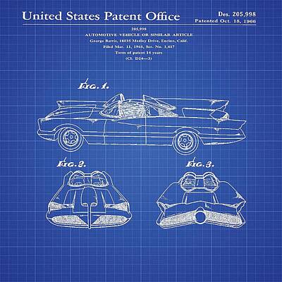 Transportation Royalty-Free and Rights-Managed Images - Batmobile Patent 1966 Blueprint Bill Cannon by Car Lover