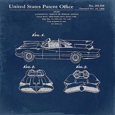 Transportation Royalty-Free and Rights-Managed Images - Batmobile Patent 1966 In Blue Bill Cannon by Car Lover