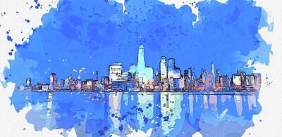 Cities Paintings - .Battery Park City, New York, New York by Celestial Images