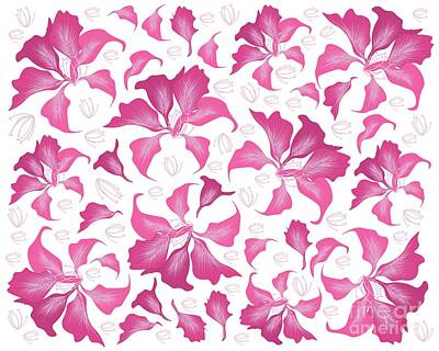 Roses Drawings - Bauhinia Purpurea or Orchid Tree Background by Iam Nee