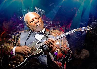 Recently Sold - Musicians Digital Art Royalty Free Images - BB King Illuminated Portrait Royalty-Free Image by Scott Wallace Digital Designs