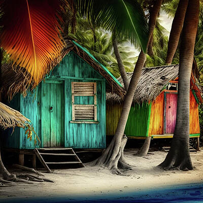 Fantasy Digital Art - Beach Cabins by Robert Knight