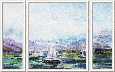 Easter Egg Stories For Children Royalty Free Images - Beach House Window View To Ocean And Sailboat Watercolor XIV Royalty-Free Image by Irina Sztukowski