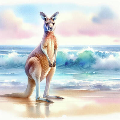 Celebrity Watercolors - Beach Kangaroo 2 by Chris Butler