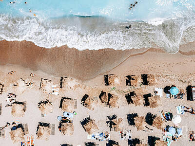 Beach Photos - Beach Umbrellas, Aerial Beach In Summer Print, Aerial Photography, Summer Vibes, Ocean Waves Coastal by Radu Bercan