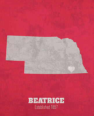 City Scenes Mixed Media - Beatrice Nebraska City Map Founded 1857 University of Nebraska Color Palette by Design Turnpike