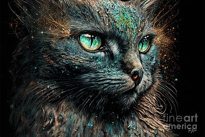 Mammals Paintings - Beautiful Black Cat by Tina LeCour