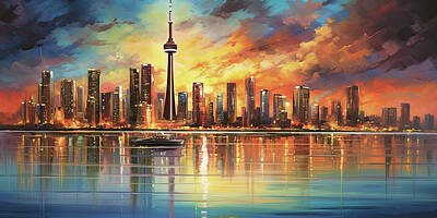 Edward Hopper - Beautiful Cityscape Skyline N3001 Modern Vibrant Landscape by Edit Voros