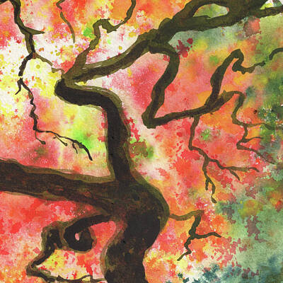Royalty-Free and Rights-Managed Images - Beautiful Fall Tree Splash Of Season Watercolor III by Irina Sztukowski