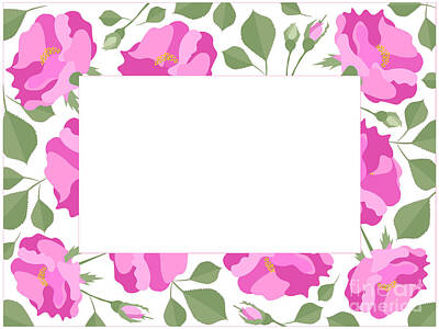 Roses Drawings - Beautiful Frame of Pink Damask Rose Flowers by Iam Nee