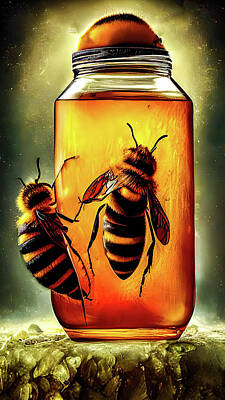 Traditional Kitchen Royalty Free Images - Bee In A Honey Jar Royalty-Free Image by Bob Orsillo