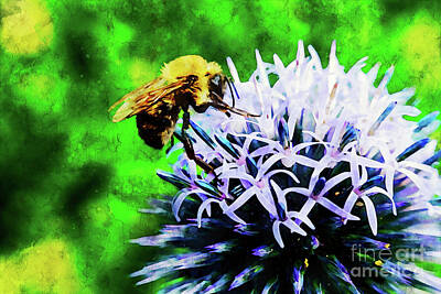 Works Progress Administration Posters - Bee On Small Globe Thistle 9 by Robert Alsop