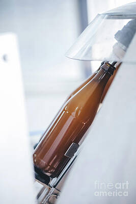 Beer Royalty-Free and Rights-Managed Images - Beer bottle filling and capping machine in brewery by Michal Bednarek