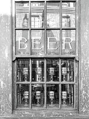 Beer Royalty-Free and Rights-Managed Images - Beer in the Window BW by Sharon Popek