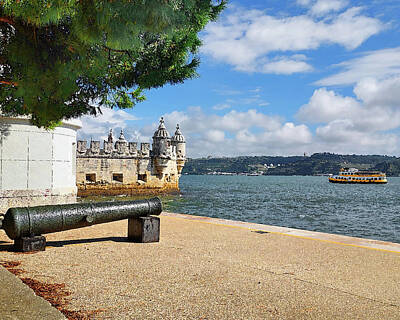 Transportation Digital Art - Belem Tower of Saint Vincent Medieval Fort Cannon Boat Lisbon Portugal by Irina Sztukowski