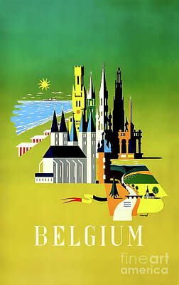 Drawings Rights Managed Images - Belgium Retro Travel Posterr Royalty-Free Image by M G Whittingham