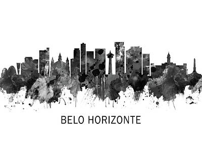 Abstract Landscape Mixed Media - Belo Horizonte Brazil Skyline BW by NextWay Art