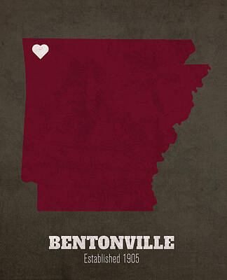 City Scenes Mixed Media Rights Managed Images - Bentonville Arkansas City Map Founded 1905 Arkansas State University Color Palette Royalty-Free Image by Design Turnpike