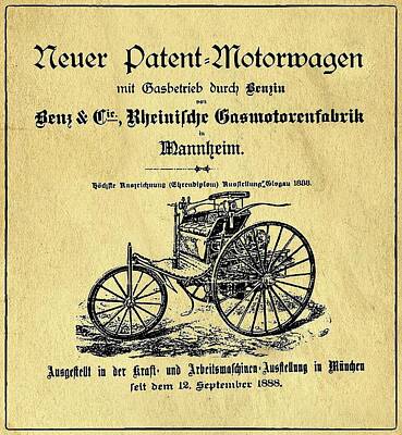 Transportation Royalty-Free and Rights-Managed Images - Benz Motorwagen Support Patent Drawing From 1888 1 Samir Hanusa by Car Lover