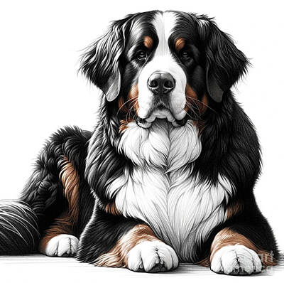 Animal Paintings David Stribbling Royalty Free Images - Bernese Mountain Dog Royalty-Free Image by Holly Picano