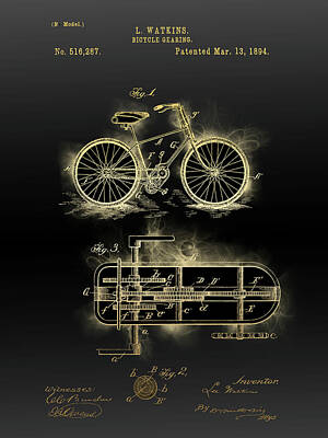 Transportation Digital Art - Bicycle Patent Black Gold 2 by Bekim M