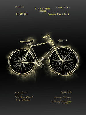 Transportation Digital Art - Bicycle Patent Black Gold 3 by Bekim M