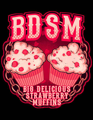 Food And Beverage Drawings - Big Delicious Strawberry Muffins by Ludwig Van Bacon