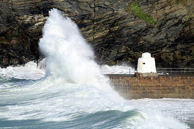 Terri Waters Royalty-Free and Rights-Managed Images - Big Wave at Portreath Cornwall by Terri Waters