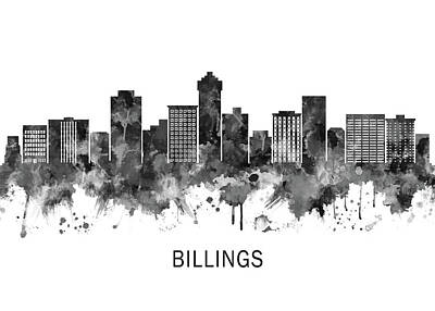 City Scenes Mixed Media Rights Managed Images - Billings Skyline BW Royalty-Free Image by NextWay Art