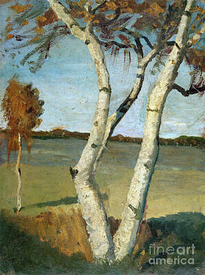 City Scenes Paintings - Birch Tree in a Landscape by Sad Hill - Bizarre Los Angeles Archive