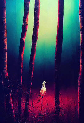 Animals Paintings - Bird of the forest, 02 by AM FineArtPrints