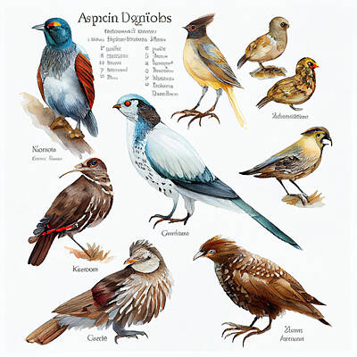 Animals Paintings - bird  species  in  arctic  full  body  DD  art  style  n by Asar Studios by Celestial Images