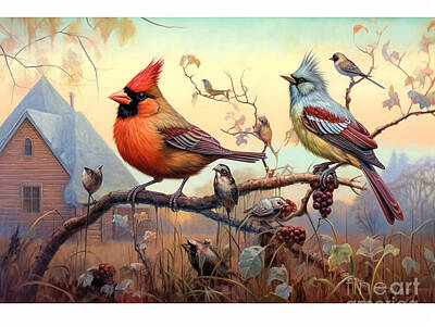 Animals Paintings - Birds  by Asar Studios by Celestial Images