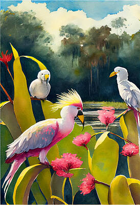 Animals Digital Art - Birds  in  Everglades  Florida  tropical  scene  flow  ecc  de  b  c  bbf by Asar Studios by Celestial Images