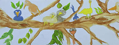 Animals Paintings - Birds on a branch  by Cathy Anderson