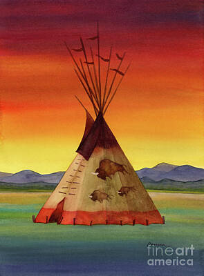 Paintings - Bison Tepee 2 by Hailey E Herrera